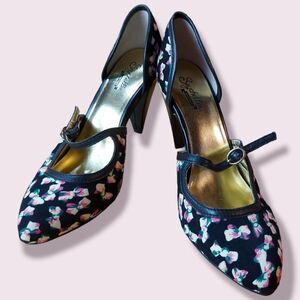 Seychelles Rockabilly Retro Pinup Black Bow Heels Size 7.5